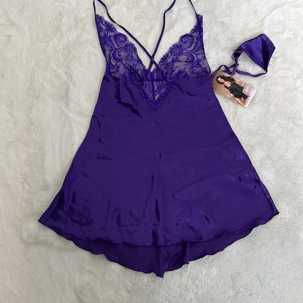 Shirley of Hollywood purple lace nightie/ chemise 2 piece NWT adjustable strap - Picture 4 of 14